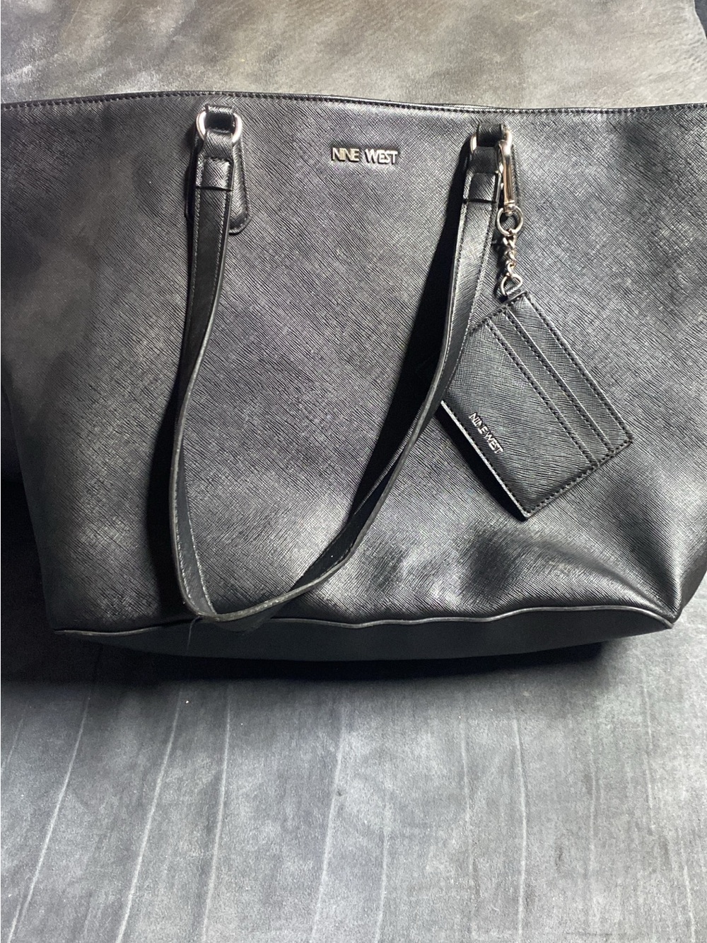 Nine West Black Saffiano Tote with Card Holder Charm